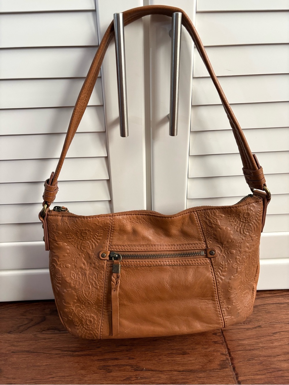 The Sak Tan Embossed Leather Shoulder Bag